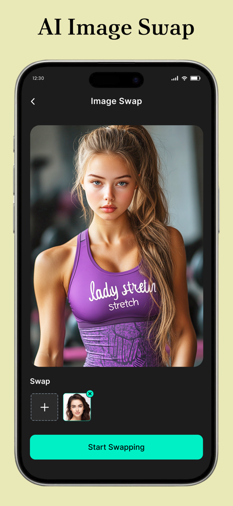 AI Face Swap: Photo Editor App - AI Face Swap app screenshot showing the photo editing interface for swapping faces.