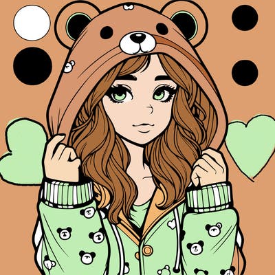 realistic girl in a animal pjs hoodie