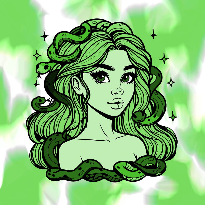 realistic girl with snakes as hair