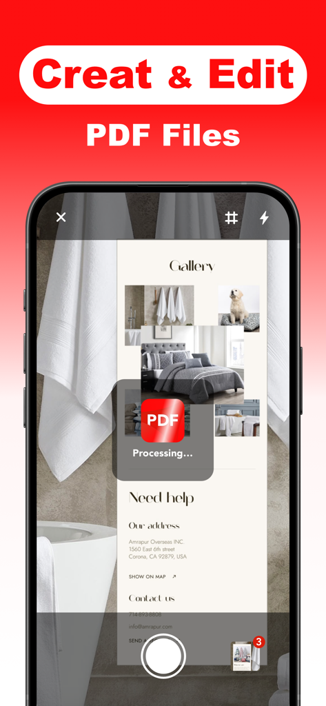 SVF PDF: OCR Scan Edit Reader - A smartphone showing the SVF PDF app processing a document to create and edit a PDF file.