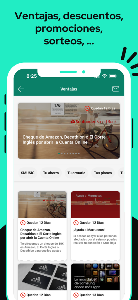 UEx App screen showing student discounts and advantages for University of Extremadura members.