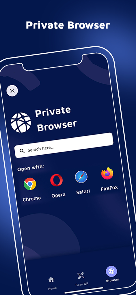 Clone App - Direct Chat - Private browser feature within the Clone App showing icons for popular browsers like Chrome and Safari