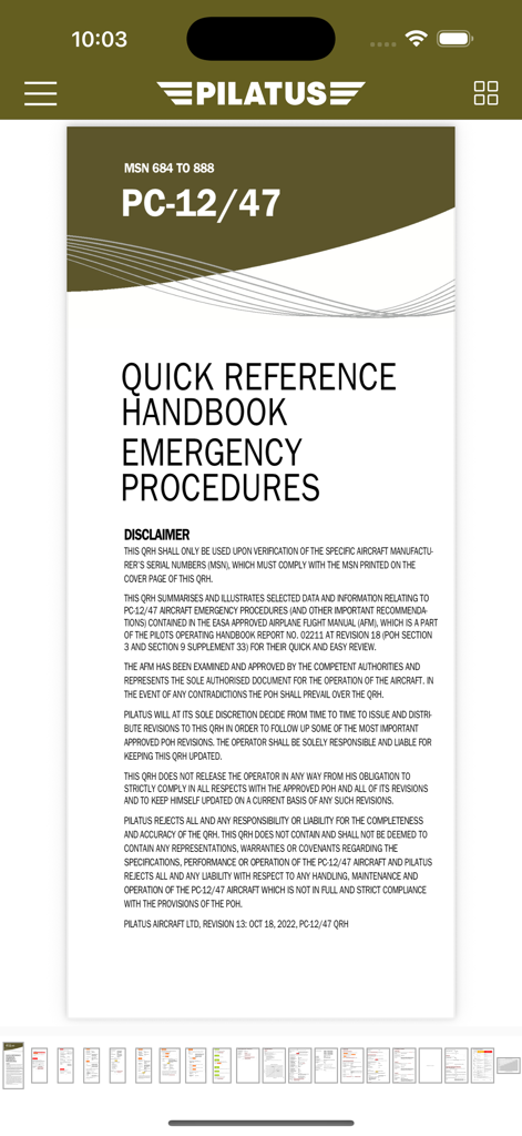 Pilatus PC-12 eQRH - Pilatus PC-12 electronic Quick Reference Handbook emergency procedures cover page