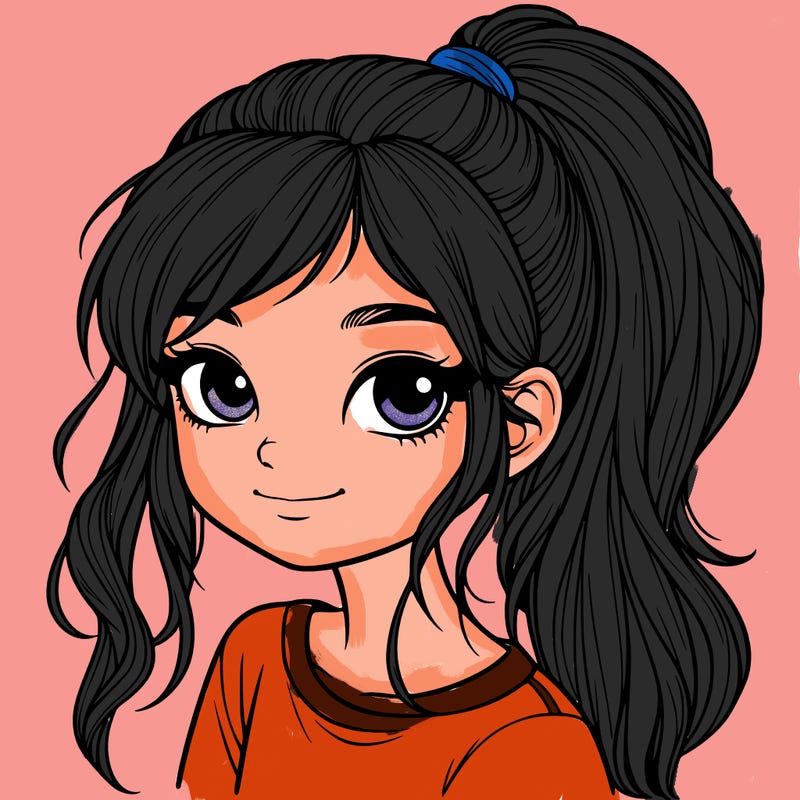 realistic girl with ponytail