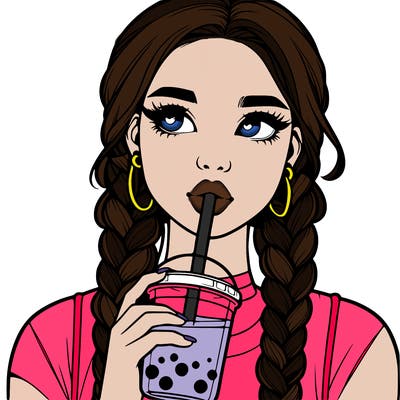 realistic girl with braided hair drinking boba
