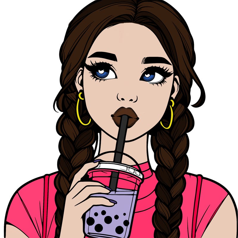 realistic girl with braided hair drinking boba