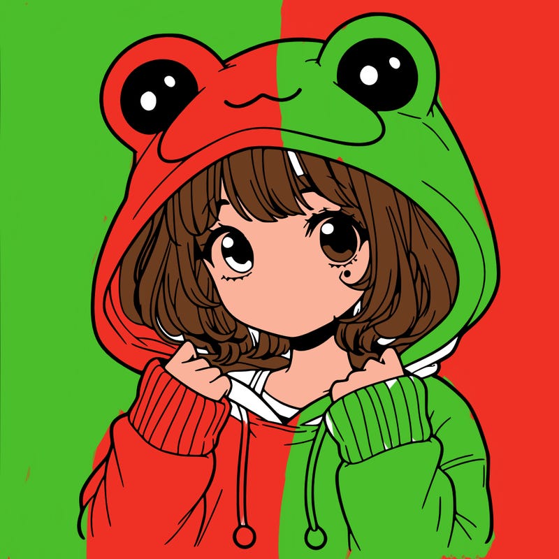 a cute teenage girl wearing a frog hoodie