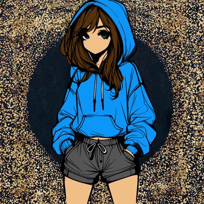 realistic girl in shorts and hoodie
