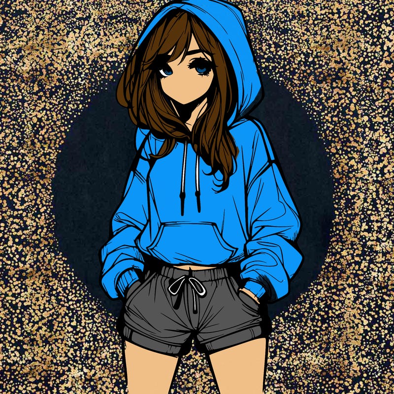 realistic girl in shorts and hoodie