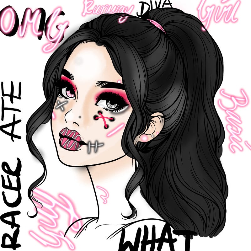 realistic girl with a ponytail on her hair and lips