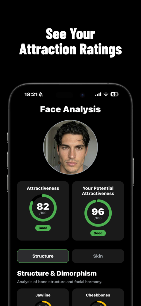 Looksmaxxing & Glow Up・Nouri - AI facial analysis and attractiveness ratings in the Nouri app