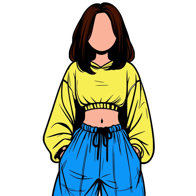 realistic girl faceless with baggy pants and a crop top