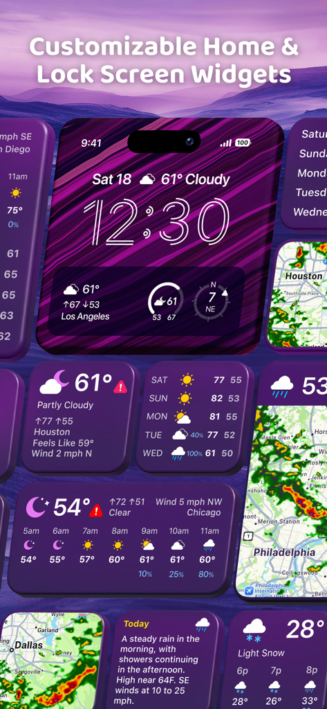 Weather Mate - NOAA Radar Maps - Collection of customizable weather widgets for iPhone home and lock screens showing radar maps and detailed forecasts
