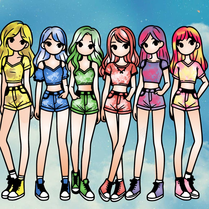a group of girls wearing crop tops and shorts