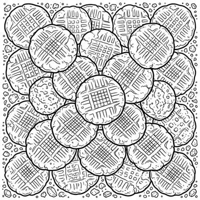 Get ready to color a delightful assortment of classic peanut butter cookies, each with its unique texture and iconic crosshatch pattern. This engaging coloring template is perfect for anyone who loves baking, treats, and a sweet creative challenge.