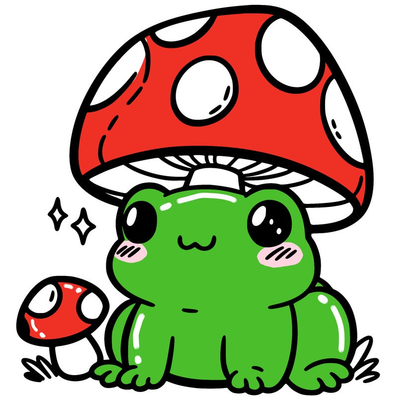 a cute frog with a mushroom hat