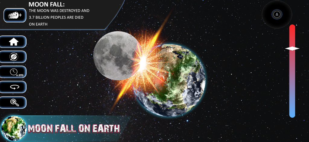 Universe Gravity Simulator 3D - A 3D simulation of the Moon colliding with Earth in Universe Gravity Simulator 3D