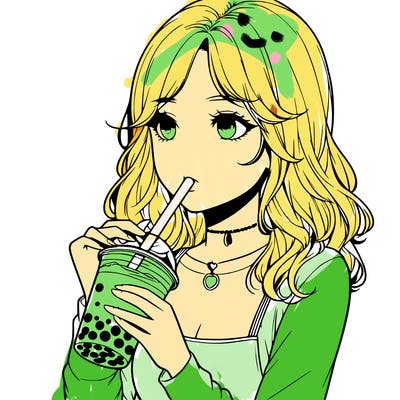 realistic girl drinking boba tea