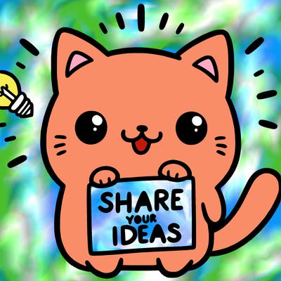 a cute cat saying share your ideas