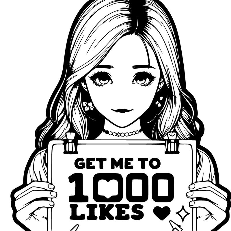 deatailed and realistic girl holding up a poster that says get me to 100 likes 👍🏻