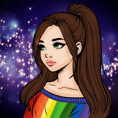 realistic girl with a high ponytail