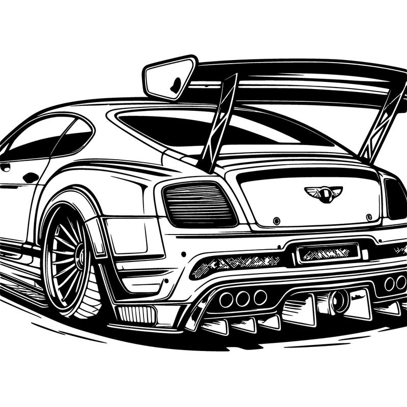 a wide body bently with rear wing spoiler lowered with triple turbo