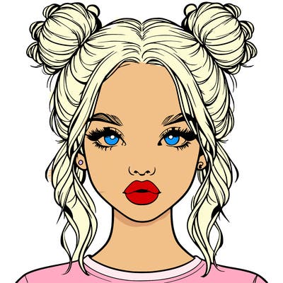 realistic girl with two buns in hair and lips