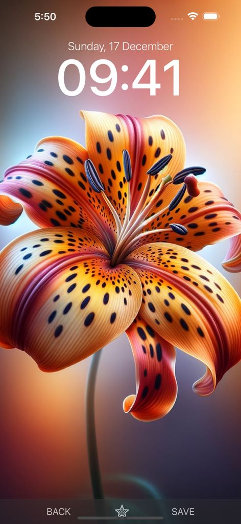 iPhone lock screen displaying a vibrant orange tiger lily wallpaper