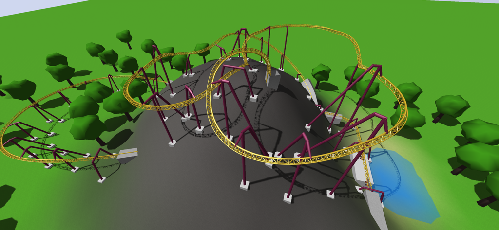 Ultimate Coaster 2 - Custom yellow roller coaster track design in a 3D sandbox environment