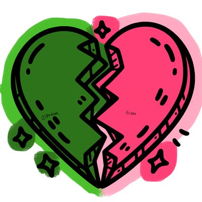 split in half heart