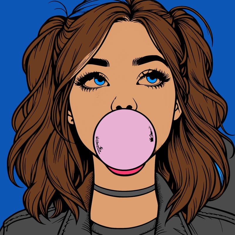 realististic girl blowing bubble -gum