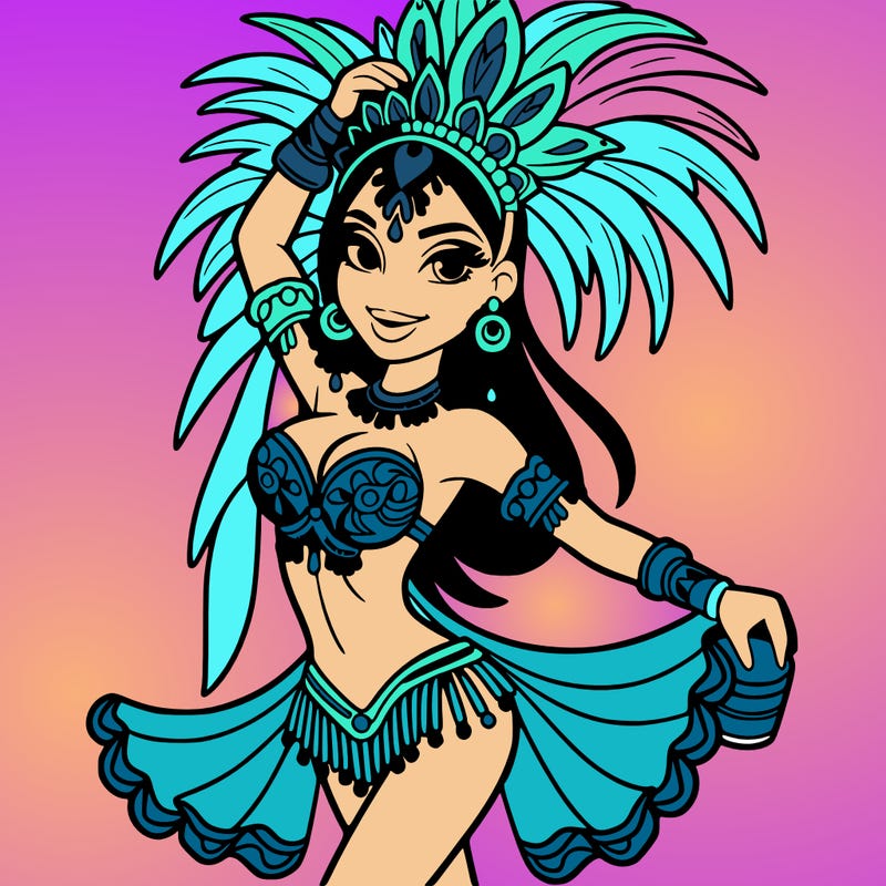 a samba dancer in colorful costume.