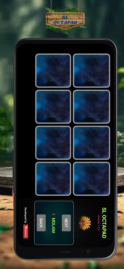 SL OCTAPAD PRO - SL Octapad Pro mobile app interface with eight digital drum pads for Sri Lankan and Indian percussion.