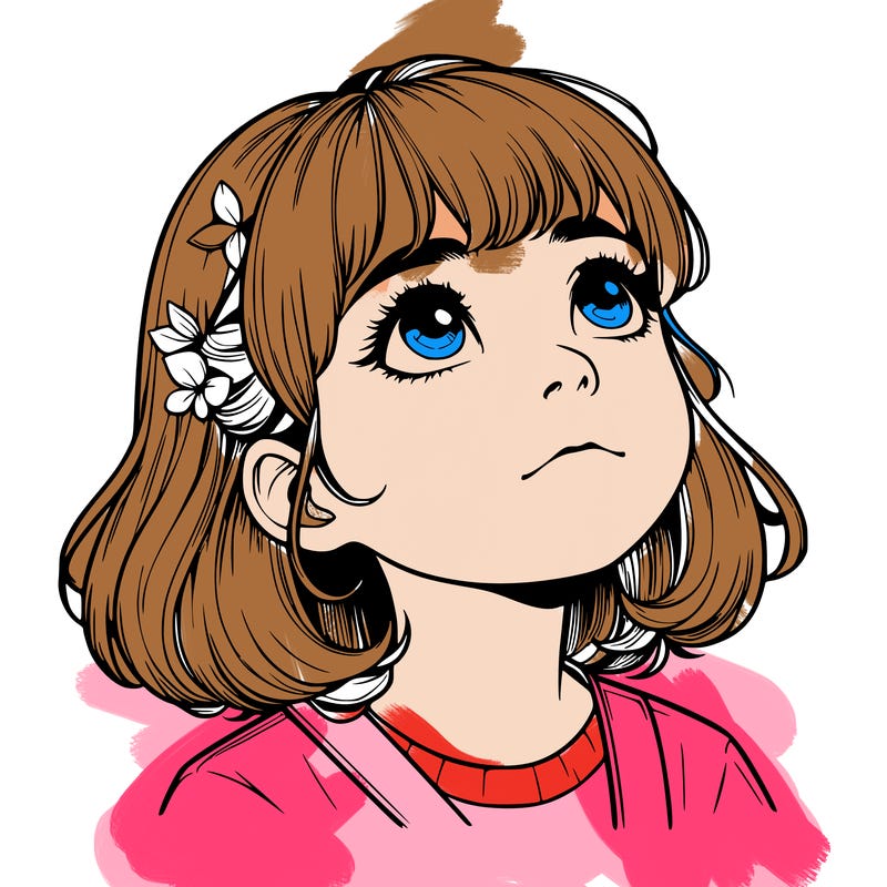 realistic girl looking up