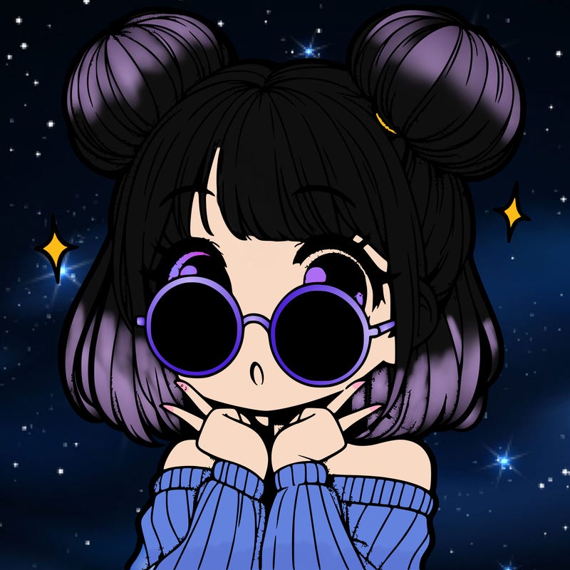 manga girl with hairbuns and sun shape sunglasses