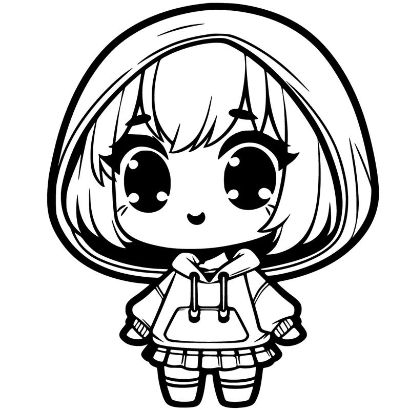 cute chibi girl with short hair and hoodie