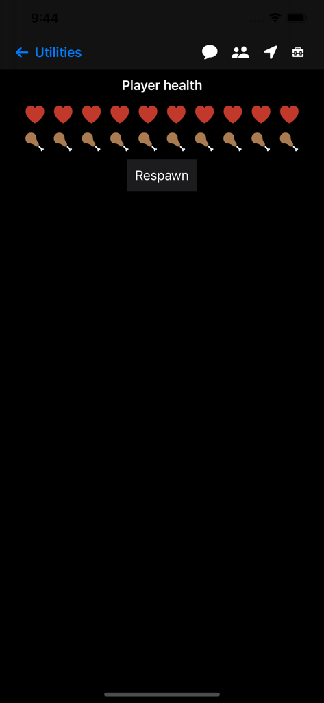 ChatCraft Pro for Minecraft - ChatCraft Pro for Minecraft interface showing player health and hunger bars with a respawn button