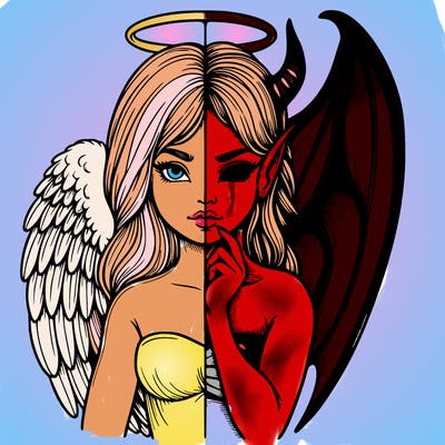 realistic angel half demon