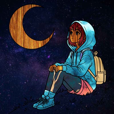 anime girl staring at the moon