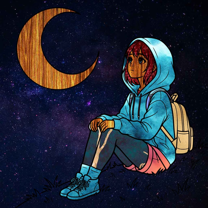 anime girl staring at the moon