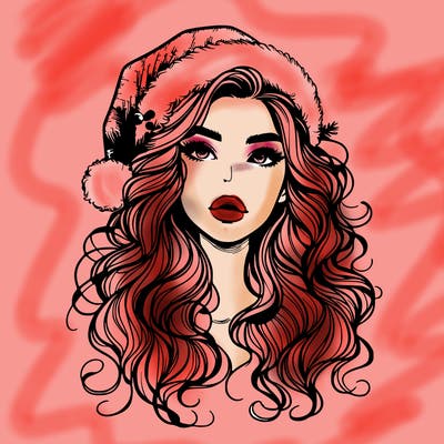 realistic christmas girl with wavy hair and lips