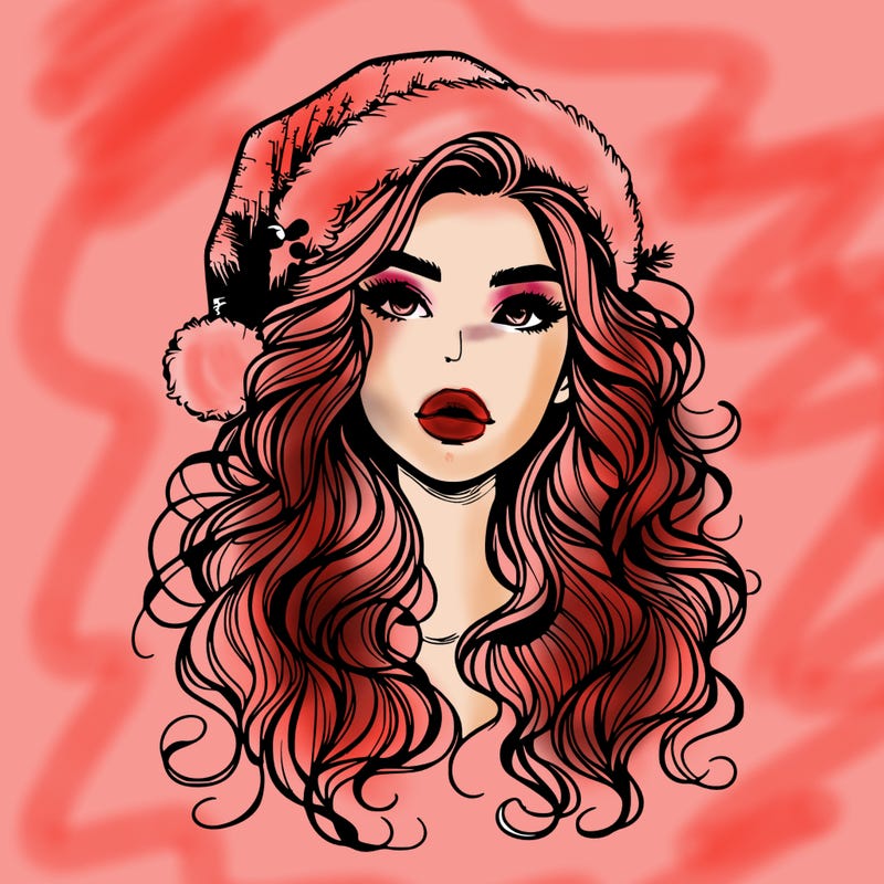 realistic christmas girl with wavy hair and lips