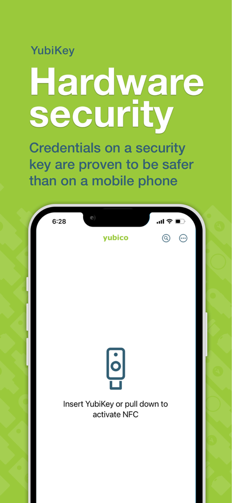 Yubico Authenticator app on iPhone showing hardware security message