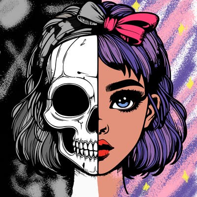 realistic girl with half skull mask