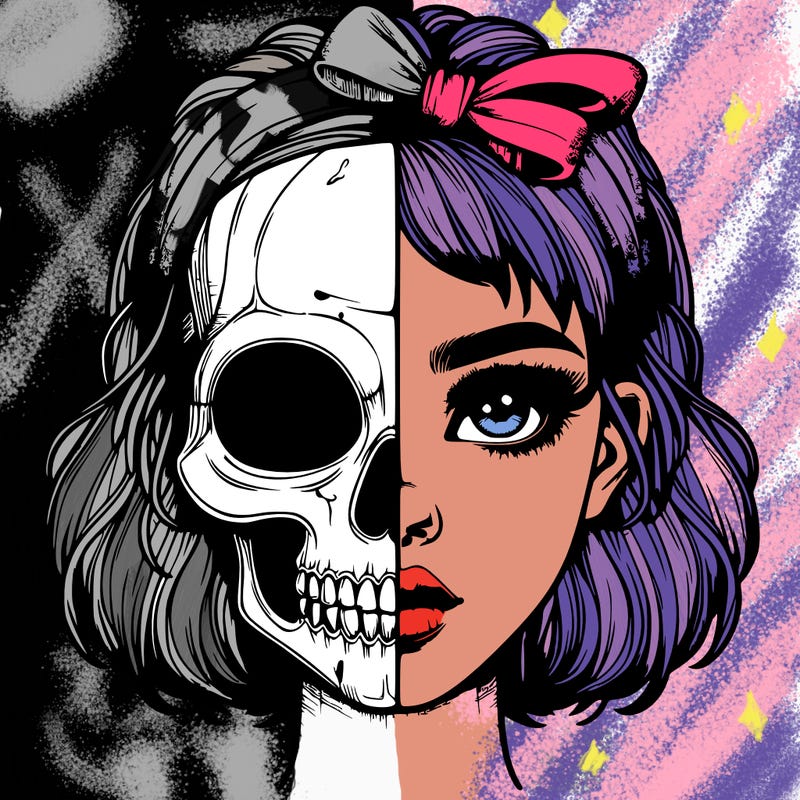 realistic girl with half skull mask