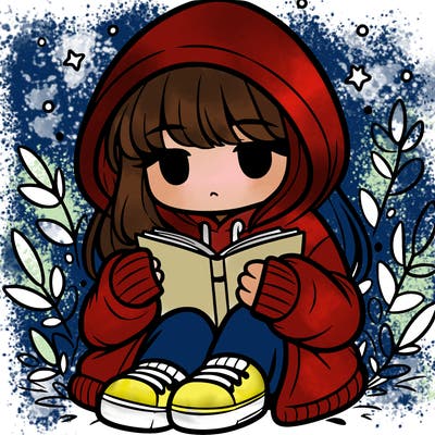 girl in oversized hoodie reading a book
