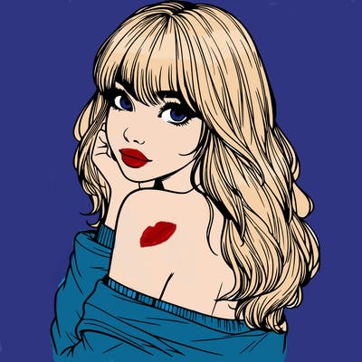 realistic girl with bangs looking over her shoulder