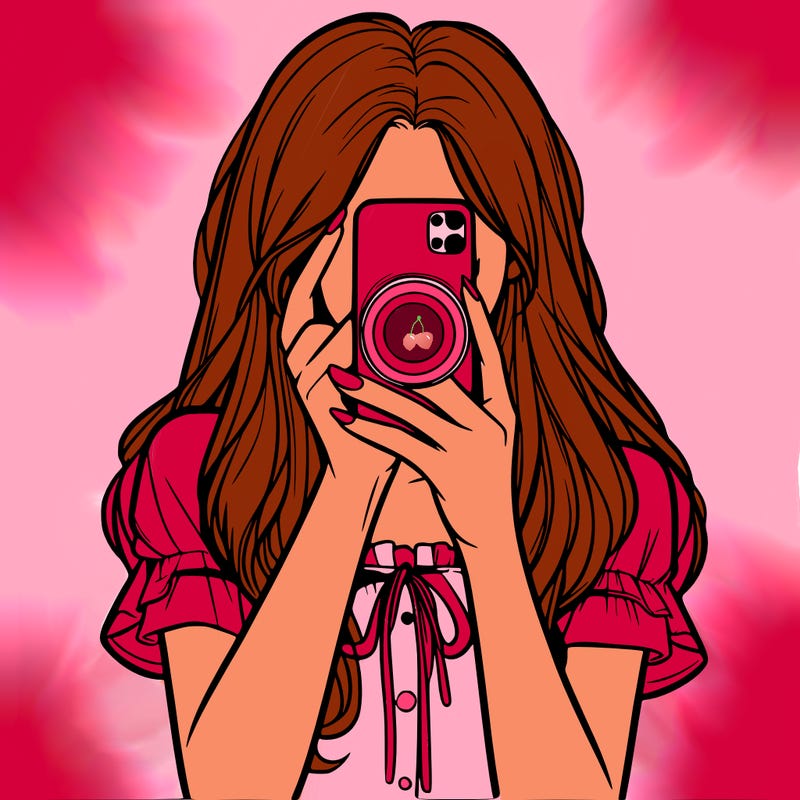 a realistic girl holding her phone taking pictures