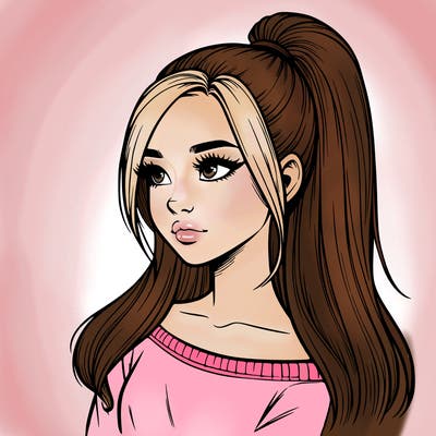 realistic girl with a high ponytail