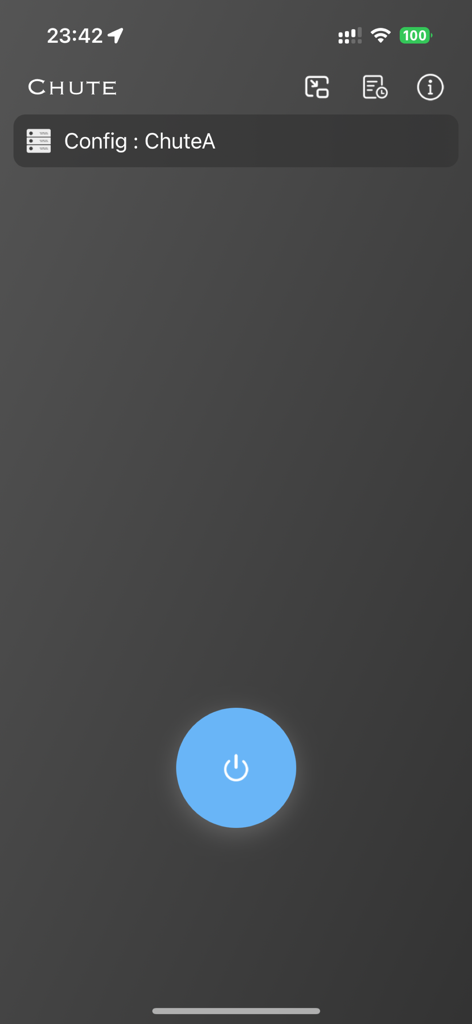 Chute - Network Toolbox - Chute app main interface showing a network configuration and power button
